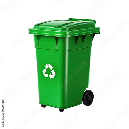 Green recycling bin isolated on white or transparent background