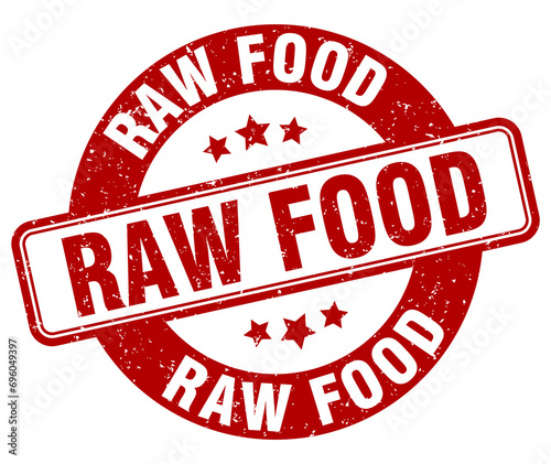 raw food stamp. raw food label. round grunge sign