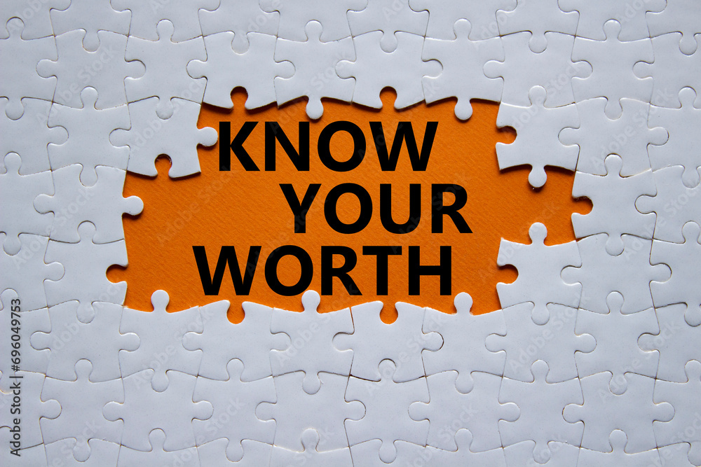 Know your worth symbol. Concept words Know your worth on white puzzle