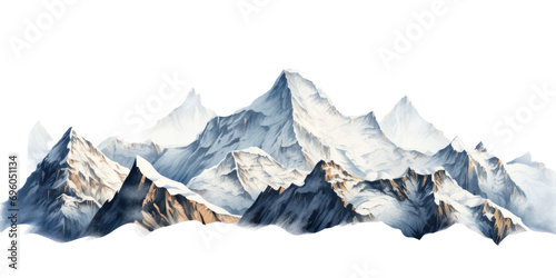 Mountain peaks with snow capped cut out isolated on white or transparent background