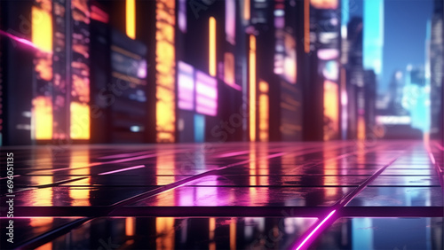 3d render, abstract urban background with glowing neon light, Ai generated