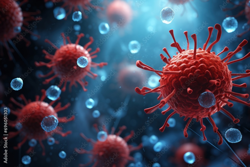 coronavirus in a test tube, blue background - obrazy, fototapety, plakaty 