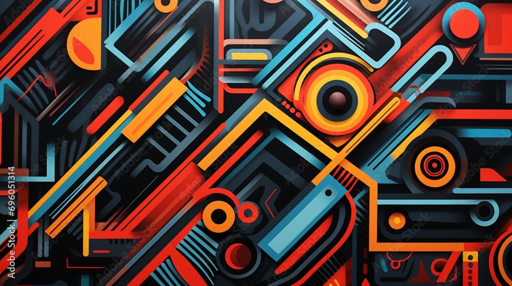 Fototapeta premium Abstract urban artwork celebrating Black culture with vibrant geometric patterns