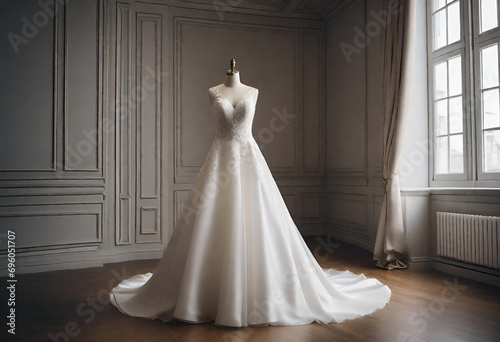 luxury wedding dress on minimal background photo