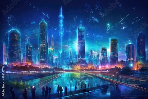 5g technology metaverse city. Futuristic network system