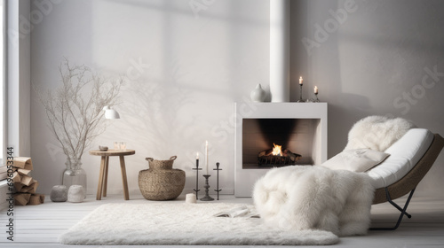 White room with stylish modern Christmas and new year interior design comeliness