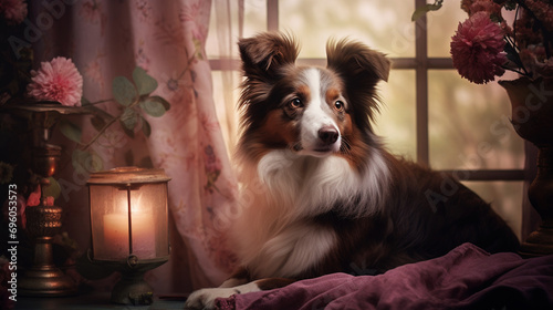 A portrait of dog in a vintage background © VSzili