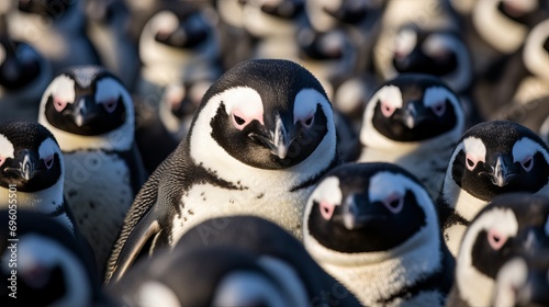 The beauty of nature is evident when a group of penguins waddle together.