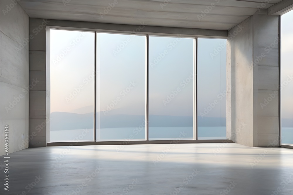 Empty room interior with concrete walls, grey floor with light and soft skylight from window.Ai Generative Empty room interior with concrete walls, grey floor with light and soft skylight from window.Ai Generative
