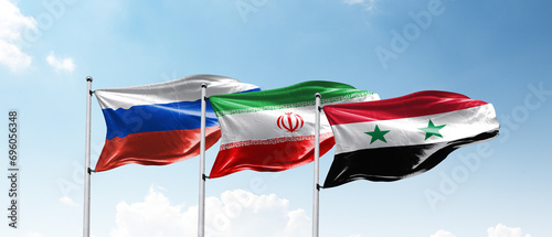Flags of Russia, Iran and Syria countries. photo