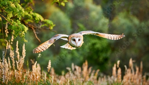 hunting barn owl in flight wildlife scene from wild forest flying bird tito alba photo