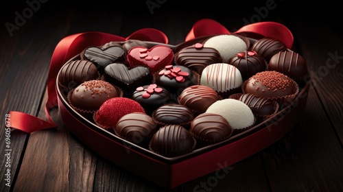 tempting array of heart-shaped chocolate candies, a delightful treat for any occasion. © pvl0707