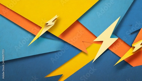 handmade paper cutout pop art comic background cartoon flat style in yellow orange and blue color lightning concept