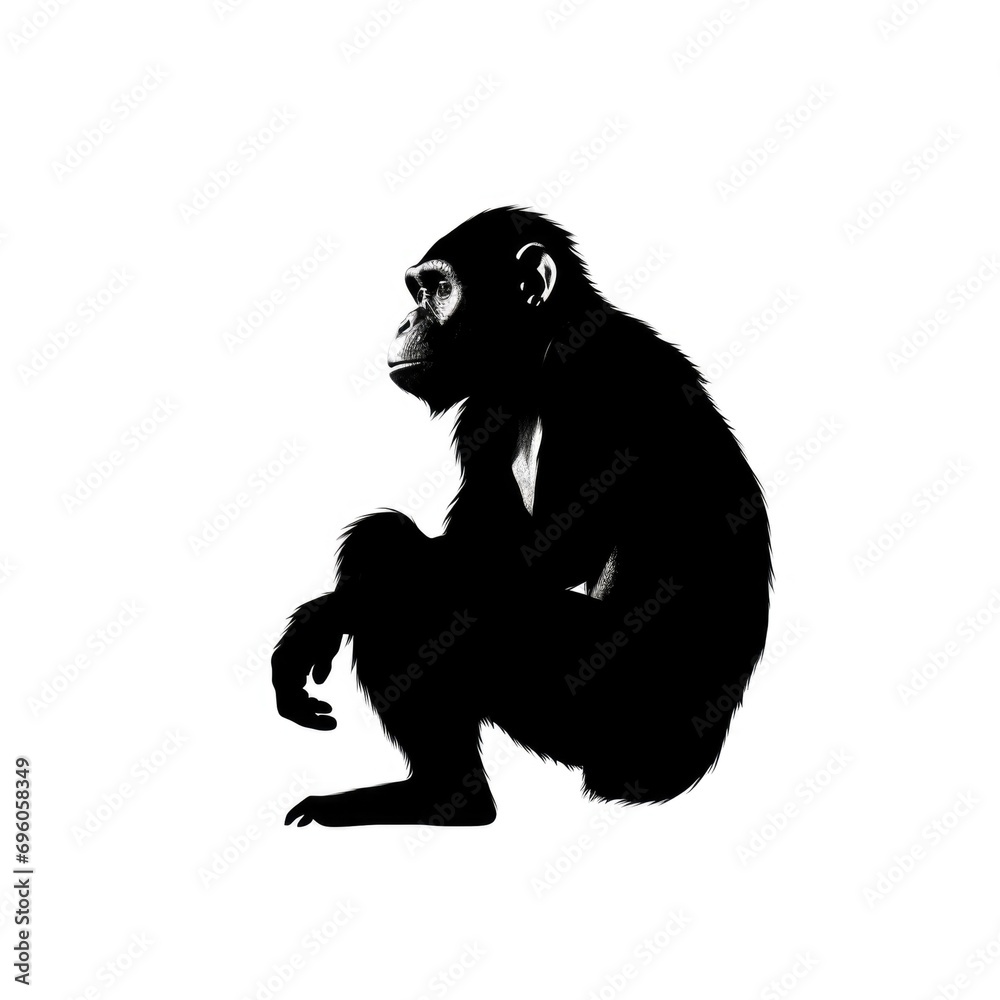 Fototapeta premium Black monkey silhouette isolated on white