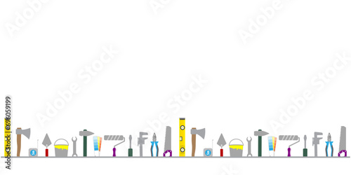 Professional handyman services. Vector banner template with tools collection and text space.  Set of colorful repair tools on white background for your web site design, app, UI. EPS10.