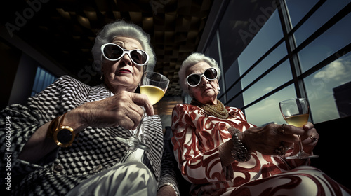 Portrait of two cool old women sitting and wearing sunglasses.  © Andrea Raffin