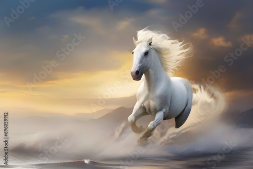 Picture presenting the galloping white horse Generative AI