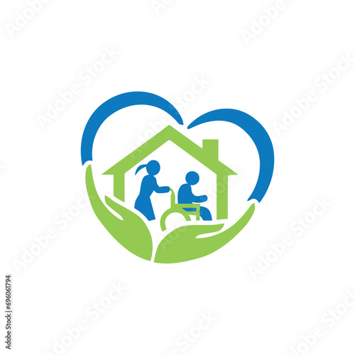 adult care logo design old couple with heart and hands logo design template vector