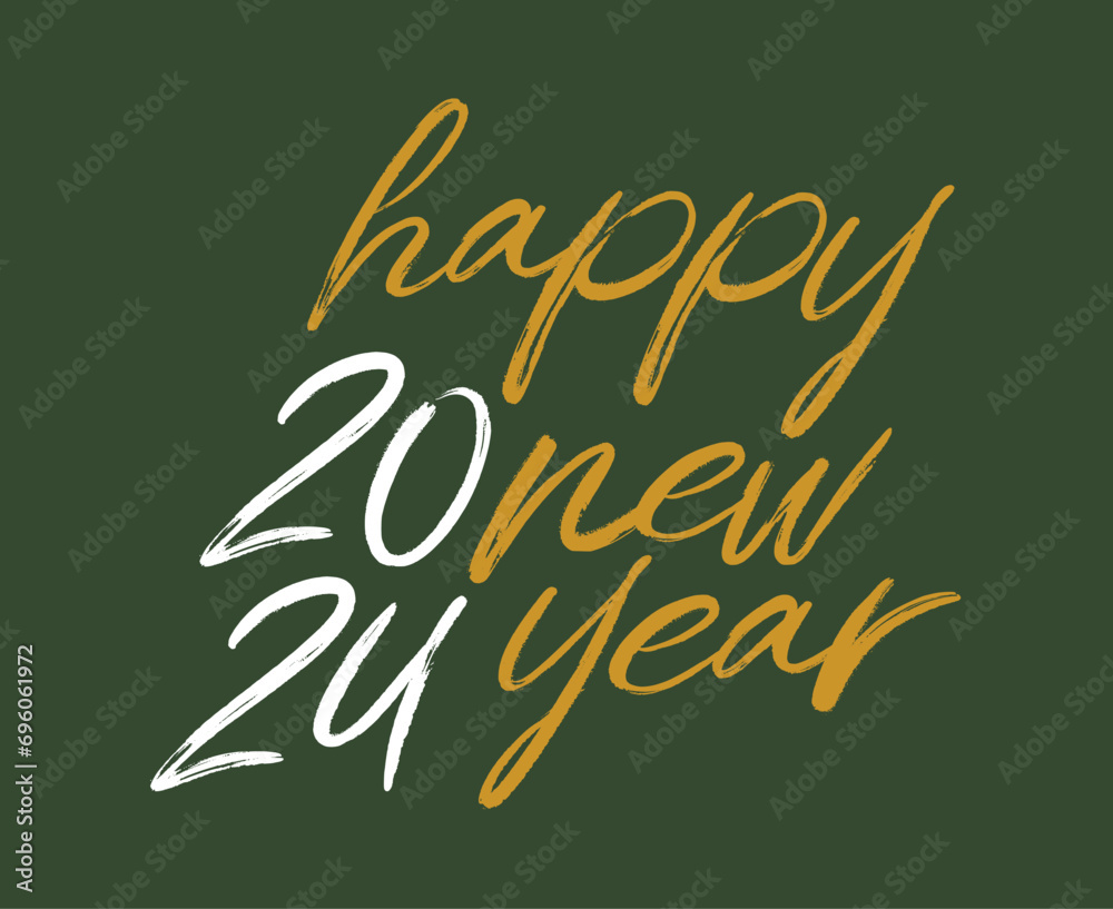 Happy New Year 2024 Abstract Brown And White Graphic Design Vector Logo Symbol Illustration With Green Background