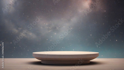 Empty wooden podium on the background of the night starry sky. 3d render