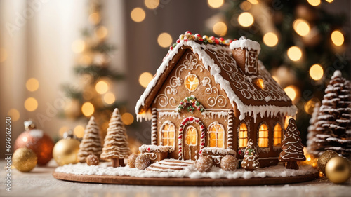 gingerbread house with christmas decorations