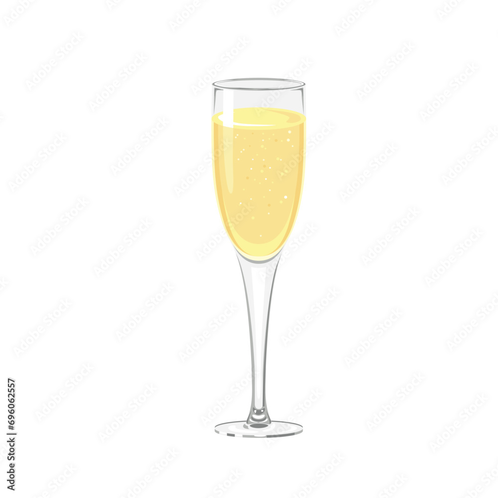 Glass of champagne isolated on white background. Vector cartoon illustration of white sparkling wine. Glass of champagne isolated on white background. Vector cartoon illustration of white sparkling wine.
