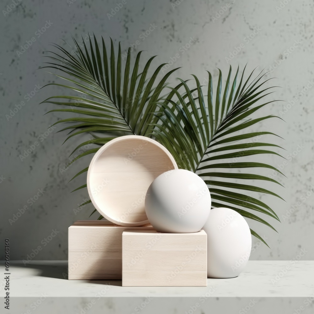 White podium in white room with plants. White podium in white room with plants.