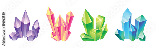 Colorful Crystal Gems and Jewel Minerals Vector Set