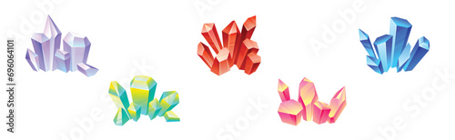 Colorful Crystal Gems and Jewel Minerals Vector Set