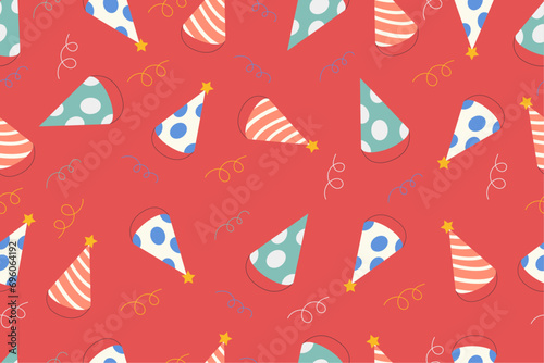 Vector holiday seamless pattern. Repeating elements of head caps. © Daria 
