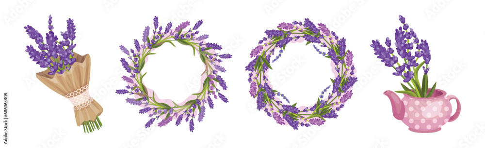Bunch of Lavender Twigs and Branches Vector Set