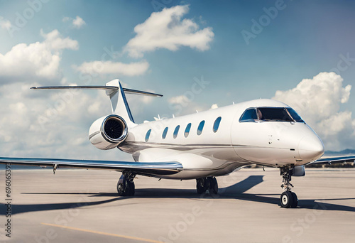 Closeup view of private jet airplane parked at outside and waiting business persons. Luxury tourism and business travel transportation concept