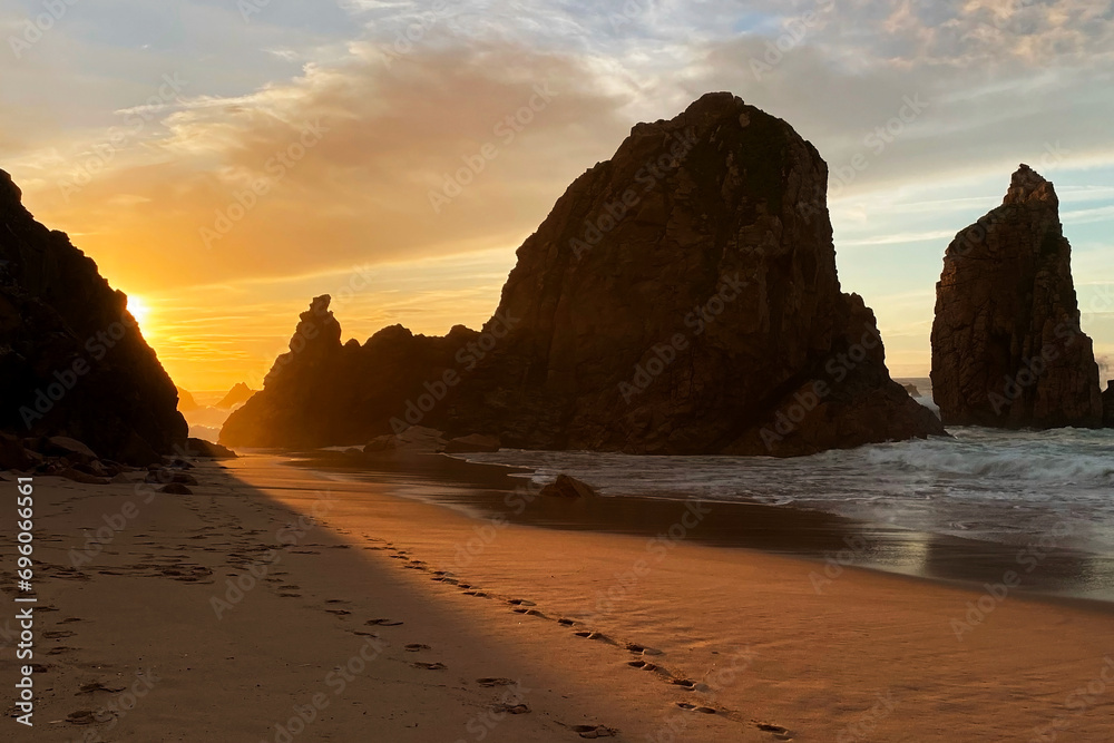 Sunset at the beach of Cabo da Roca in Portugal