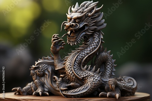 Exquisite Funny Wooden Green dragon symbol 2024, perfect for your design with space for text © Anzhela