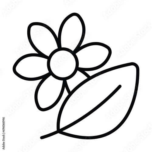Flower and leaf, the symbol of spring, black line vector illustration