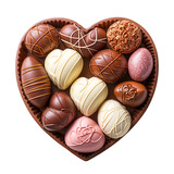 heart shaped box of chocolates and pralines, bonbonniere, isolated on a transparent background