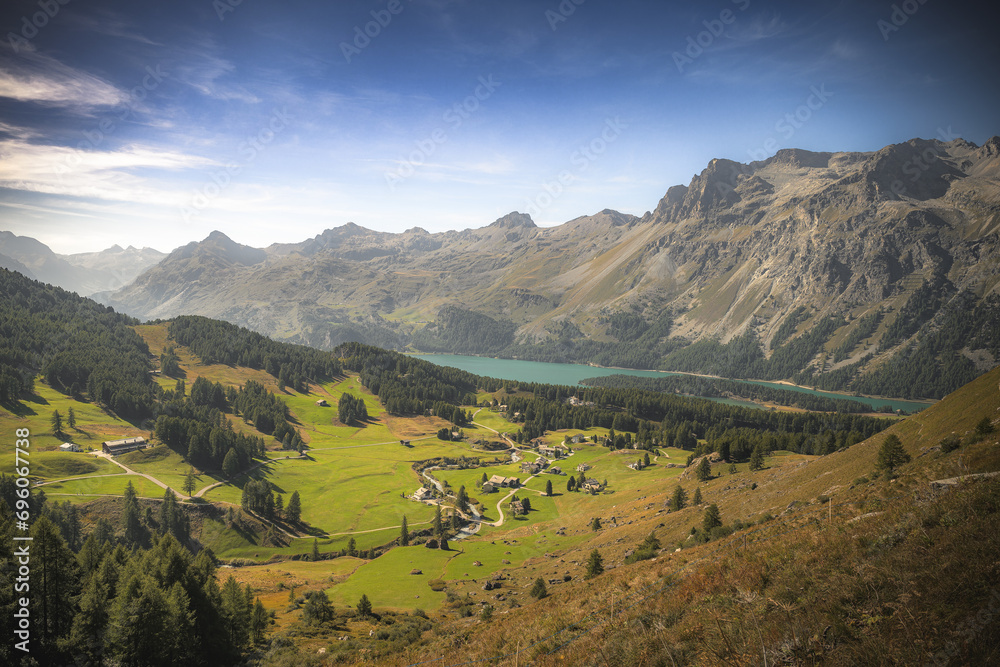 Scenic View of Sils Lake in Engadin Valley