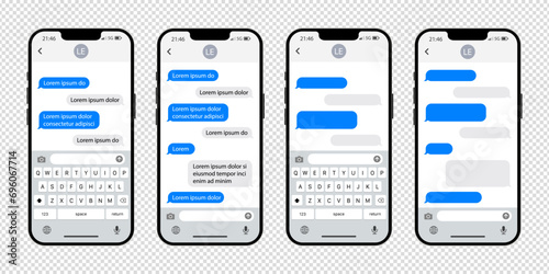 Smartphone chatting interface. SMS chat composer. Sms template bubbles for compose dialogues. Phone chatting sms template bubbles. Vector illustration EPS 10