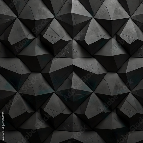Abstract 3d texture, black concrete cement wall background, faceted texture