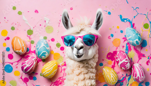 Plakat Easter llama among Easter eggs