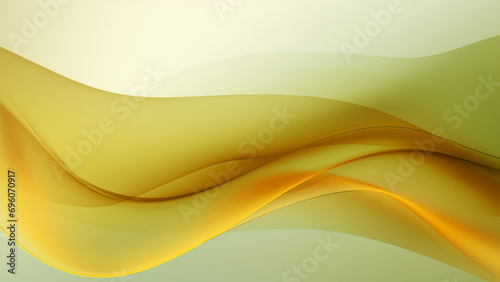 Abstract silk mustard olive waves design with smooth curves and soft shadows on clean modern background. Fluid gradient motion of dynamic lines on minimal backdrop
