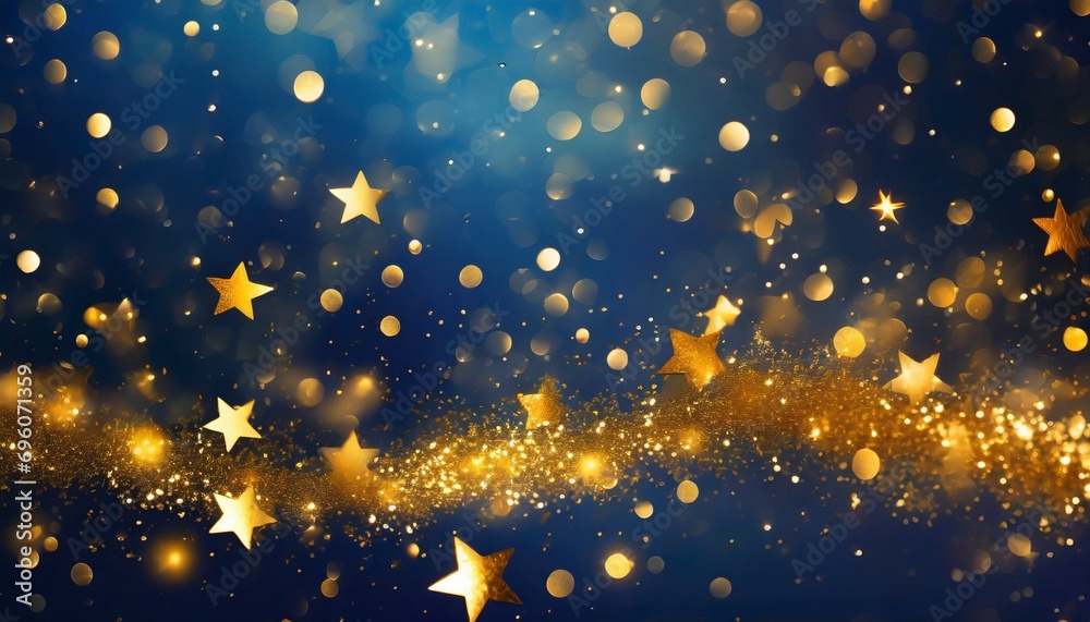 abstract background with gold stars particles and sparkling on navy blue christmas golden light shine particles bokeh on navy blue background 2024 new year background gold foil texture