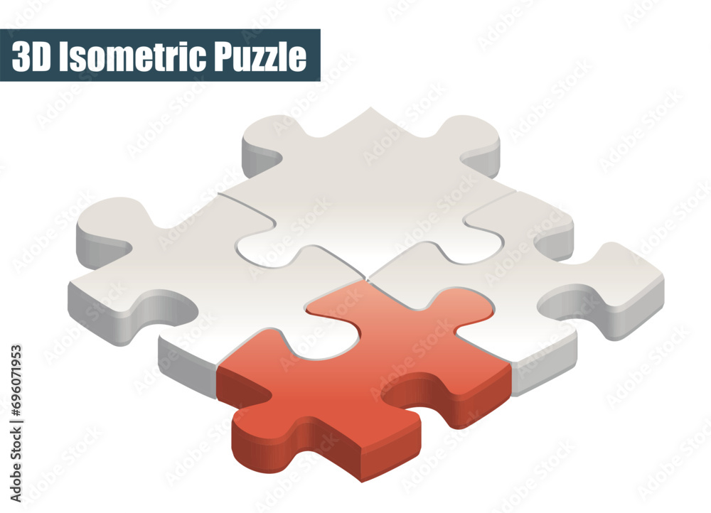 アイソメトリックのジグソーパズルの立体イラスト　4ピース　　3D　グラフィック素材