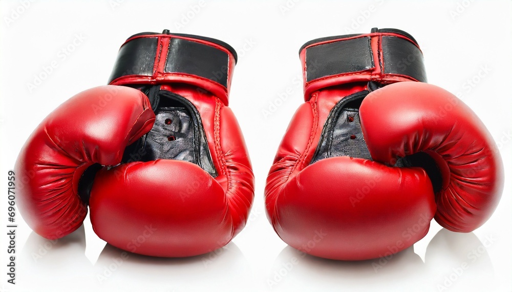 pair of red leather boxing gloves on white