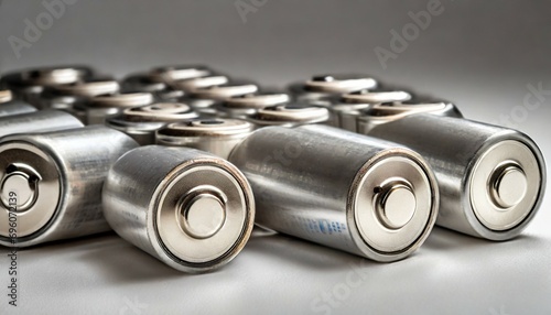 metallic alkaline batteries aa size on white background photo