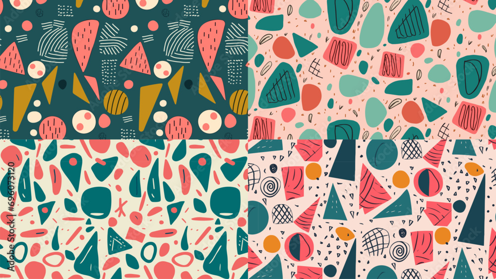Seamless Memphis Shape Pattern Set