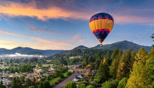 colorful hot air balloon over grants pass oregon on a beautiful summer morning © Michelle