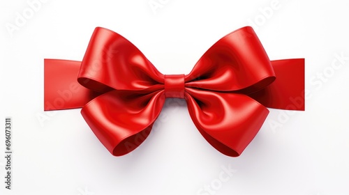 vibrant red ribbon with a bow gracefully tied on a pristine white background.