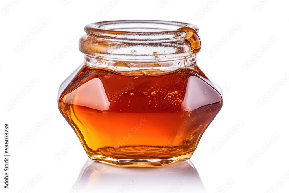 Glass jar with sweet honey. Honey jar isolated on white. Glass jar with sweet honey. Honey jar isolated on white.