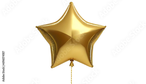 Gold star helium balloon isolated on transparent background  Birthday balloon flying for party and celebrations